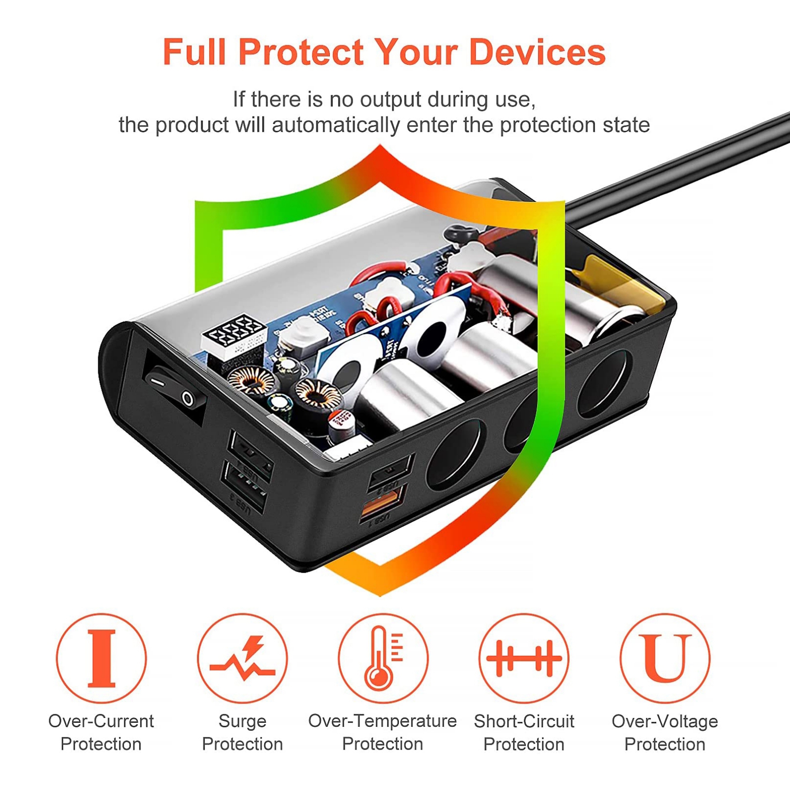 Chargeur Allume-cigare 66W 6 Ports (USB-C PD + USB-A QC) Avec Voltmètre LED - Charge Rapide Voiture Pour IPhone, Samsung, Etc. - 9