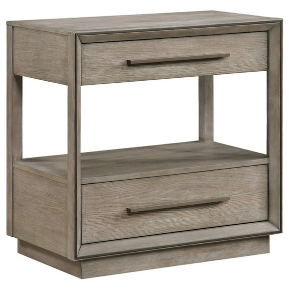 FurniFact 2-Drawer Nightstand in Washed Oak, Wood Nightstand with Storage Drawers