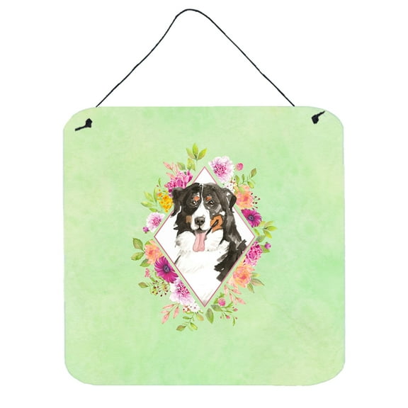 Carolines Treasures CK4424DS66 Bernese Mountain Dog Green Flowers Wall or Door Hanging Prints 6x6 multicolor