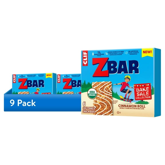 (9 pack) Zbar Bake Sale Cinnamon Roll Flavor Soft Baked Snack Bars, Organic Granola Bars, School Snacks, 6ct