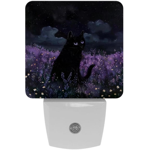 PhooArto Night Cat Purple Flowers Plug in LED Night Light Auto Sensor Dusk to Dawn Decorative Night for Bedroom, Bathroom, Kitchen, Hallway, Stairs, Baby's Room, Energy Saving