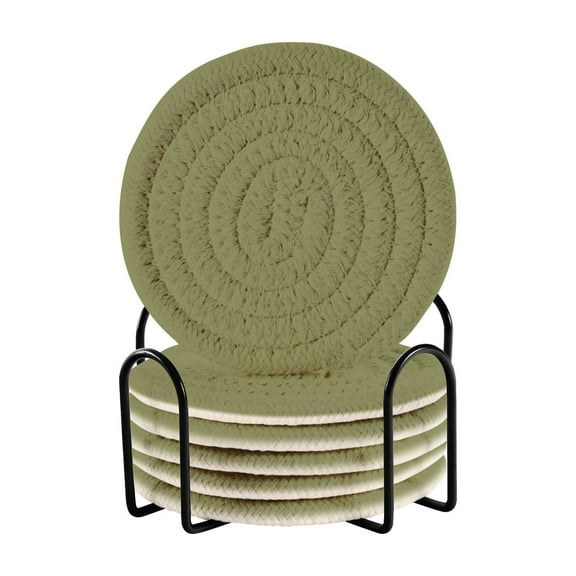 Olive Green Coasters with Holder for Coffee Table 6 Pcs Drink Coaster Sets Absorbent for Home Decor 4 inch