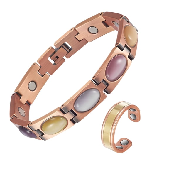 Metaljc 99.99% Pure Copper Magnetic Bracelets for Women , Copper Jewelry Set of 2