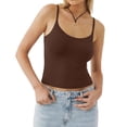 thumbnail image 6 of Voska Women's Basic Double Lined Scoop Neck Tank Tops Summer Cami Top | Adjustable Spaghetti Strap,Soft Skin Stretch,Slim Fit for Everyday Wear Coffee S, 6 of 7