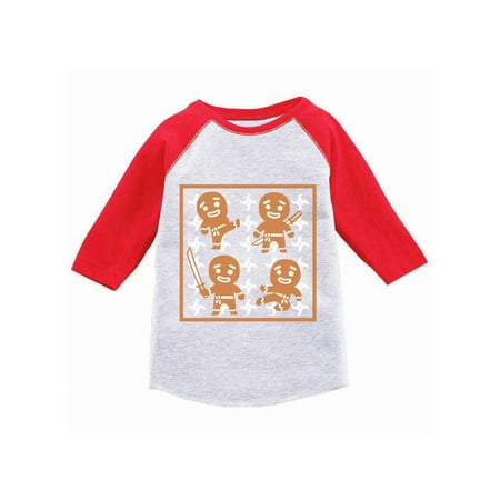

Awkward Styles Boys Girls Ugly Xmas T-Shirt Gingerbread Ninja Christmas Pattern Toddler Raglan Shirt