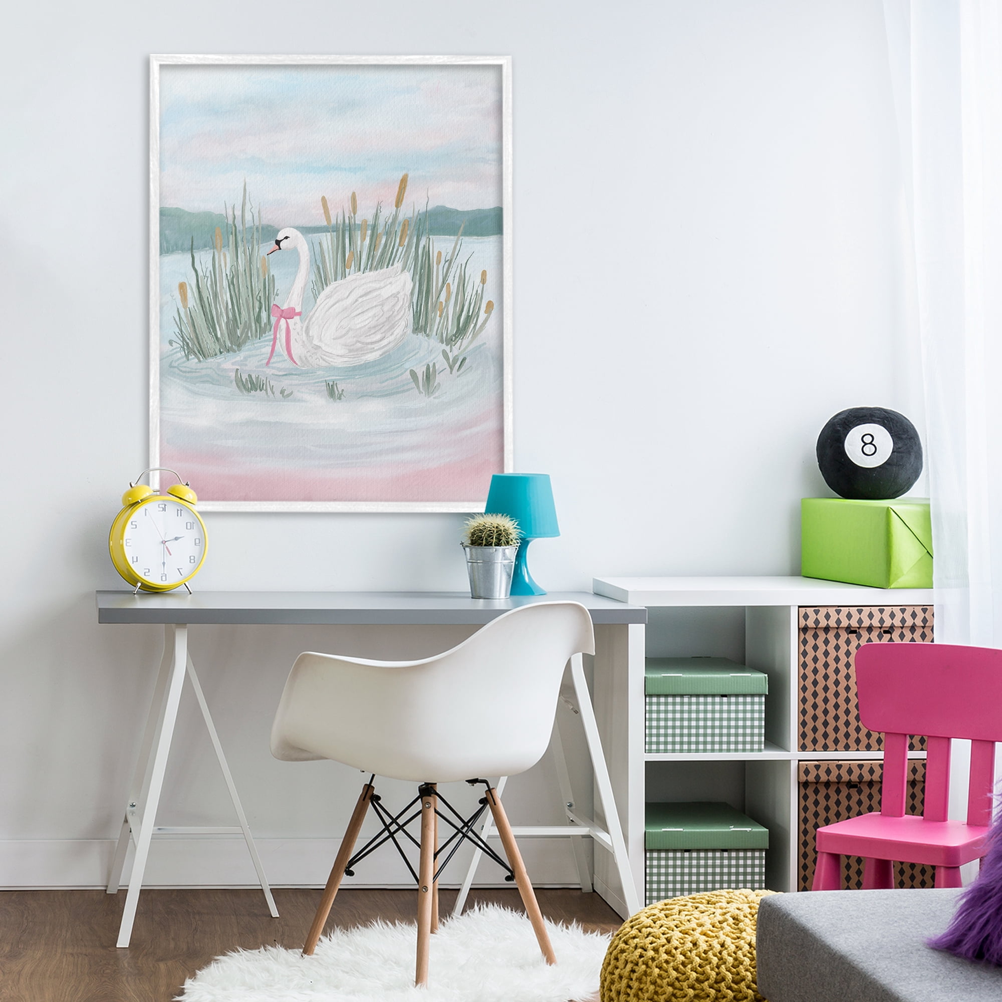 Stupell Industries Swan Serenade on Lake White Framed Giclee Art, design by Adreane Fippinger