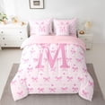 thumbnail image 2 of Homewish Letter Monogrammed M 7-Piece Queen Bedding Set - Kawaii Pink Bow Princess, 2 of 8