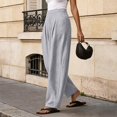 thumbnail image 7 of Only Moment Lightweight Linen Pants Flowy Wide Leg Pants Casual Work Dress Pants Lounge Sweatpants High Waist Comfy Loose Trousers with Pockets Light Ashy,XL, 7 of 7
