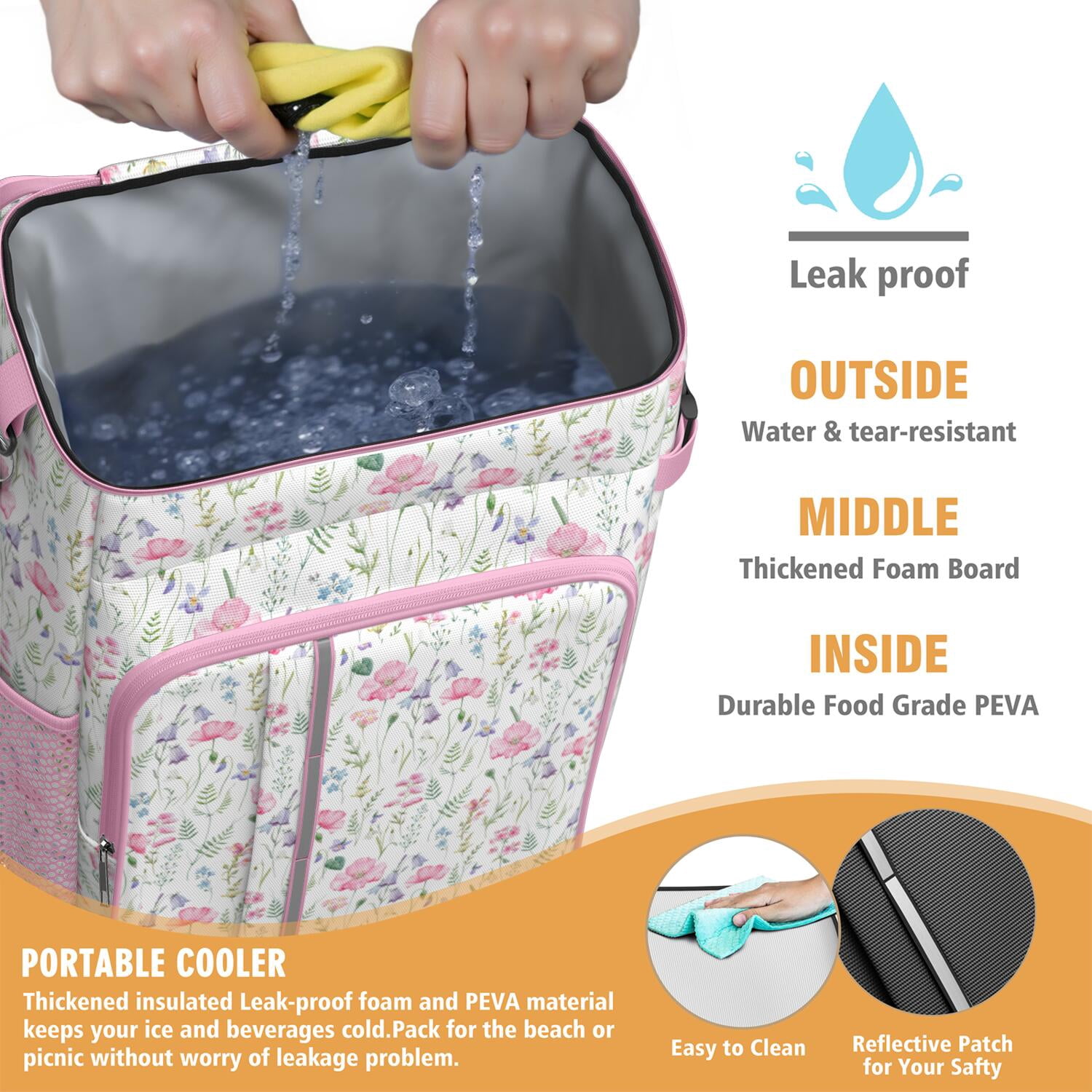 Travel Cooler Bag - Pioneer Flower Camping Beer Cooler Backpack with Bottle Opener- Waterproof Insulated Picnic Backpacks - Cooler Bag for Beach