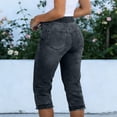 thumbnail image 4 of Denim Capris for Women Casual Trendy Tummy Control Mid Rise Stretch Jeans Summer Distressed Curvy Pants with Pockets Black S, 4 of 5