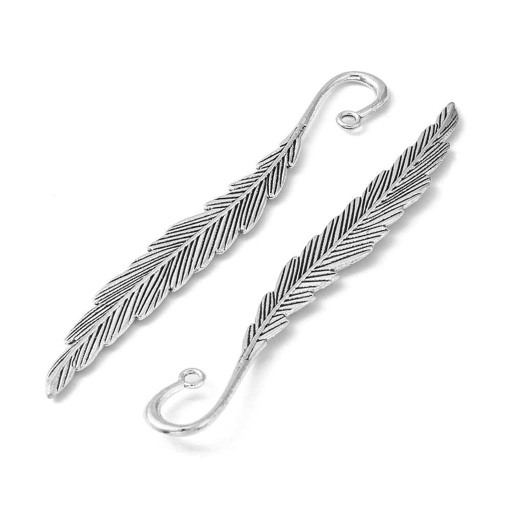 100pc Tibetan Style Bookmarks Leaf Cadmium Free & Lead Free Antique Silver 117x13x4mm Hole: 2mm