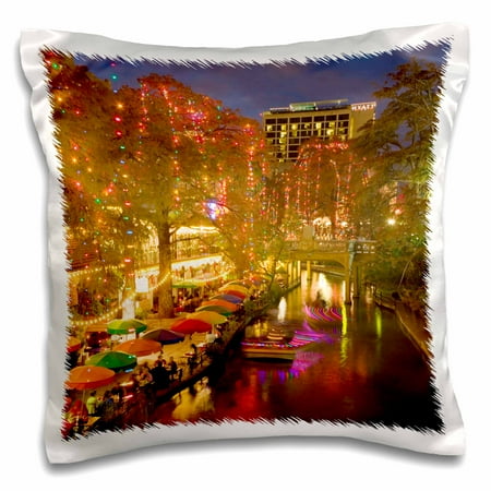 Evening Sun 16 Piece - 3dRose USA, TEXAS, San Antonio Riverwalk Area / Evening - US44 WBI0261 - Walter Bibikow - Pillow Case, 16 by 16-inch