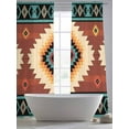 thumbnail image 5 of Teal Red Tribal Geometric Sheer Curtains 108 inches Long, Vintage Boho Native Abstract Light Filtering Sheer Window Curtains Rod Pocket Voile Drapes for Bedroom Living Room, 2 Panels 52"W x 108"L, 5 of 7