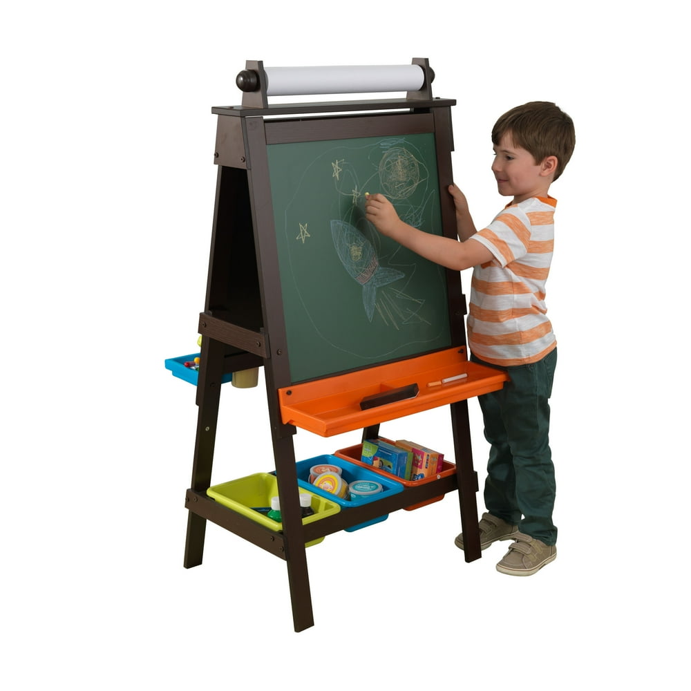 KidKraft KidKraft Wooden Storage Easel with Dry Erase and Chalkboard