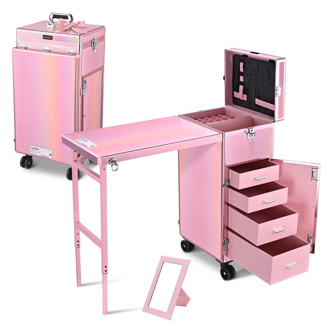 Byootique Table de Maquillage Mobile Station de Manucure Roulante Licorne Rose