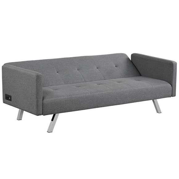 Giantex Canapé Convertible Futon Canapé-Lit Moderne 3 Places avec USB et Bande de Puissance, Causeuse Pliante, Tissu de Lin Canapé-Lit pour Dortoir, Montage Facile (Gris)