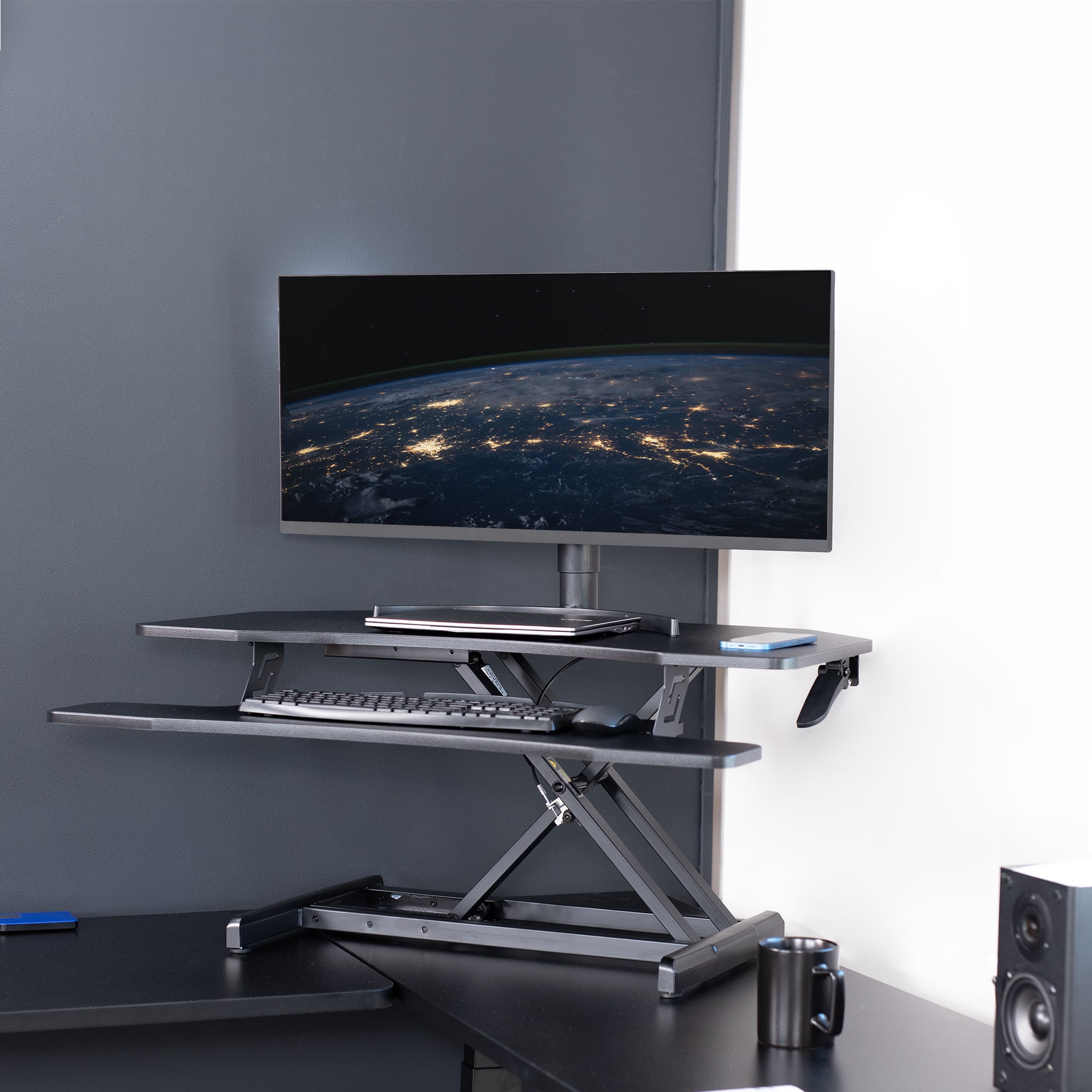 VIVO Black Corner Height Adjustable 38" Standing Desk Tabletop Monitor Riser