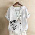 thumbnail image 1 of UPPADA Tuniques à Manches Courtes pour Femmes Col Rond Coton Lin Chemises Décontractées Imprimé Floral Bouton Blouse Ample Grande Taille Tunique Ample Coupe Décontractée Bouton Blouse Ample Confortable Blanc,XXXXXL, 1 of 4