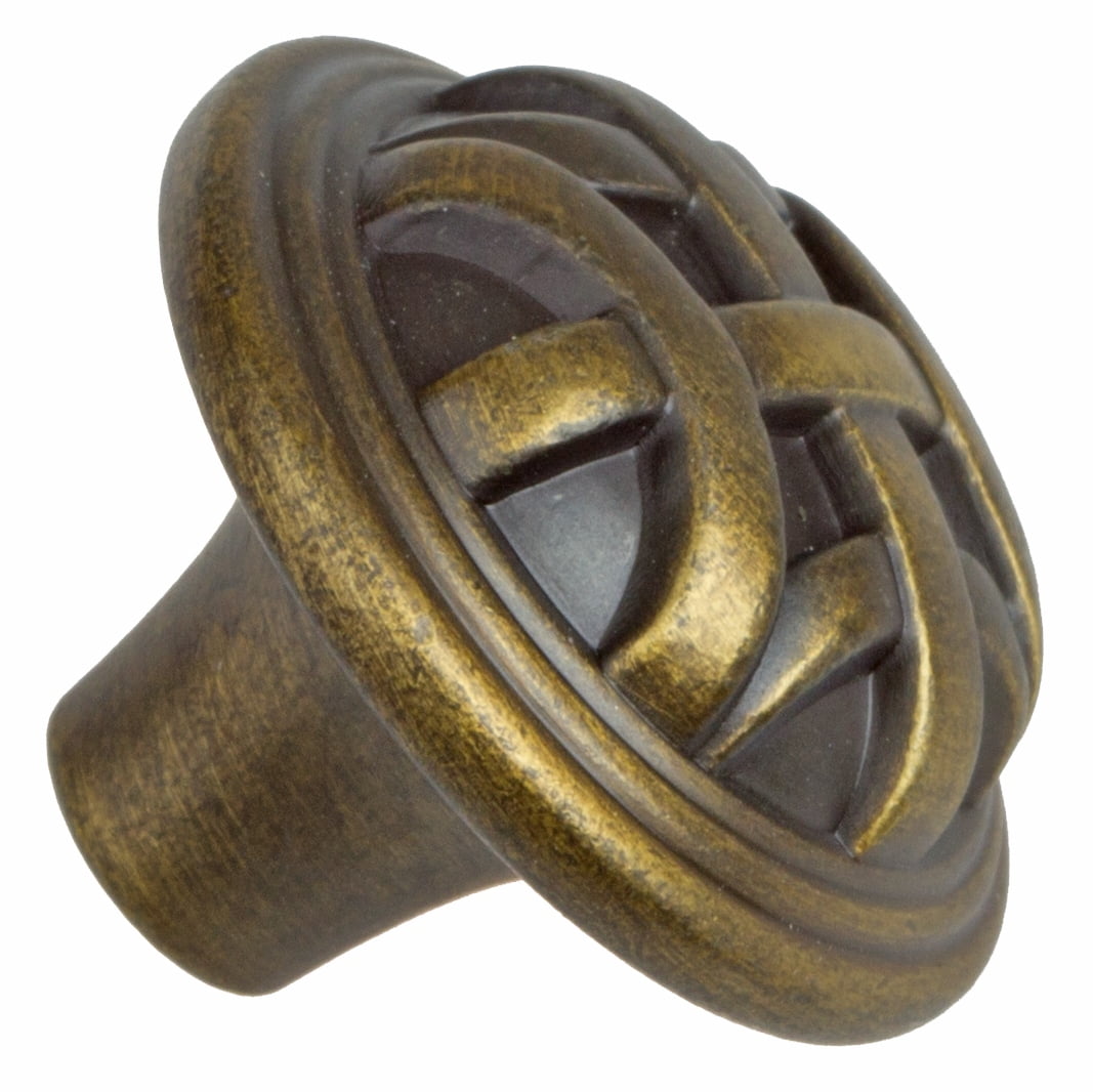 GlideRite 1-1/4 in. Round Braided Cabinet Knob, Antique Brass, Pack of 5