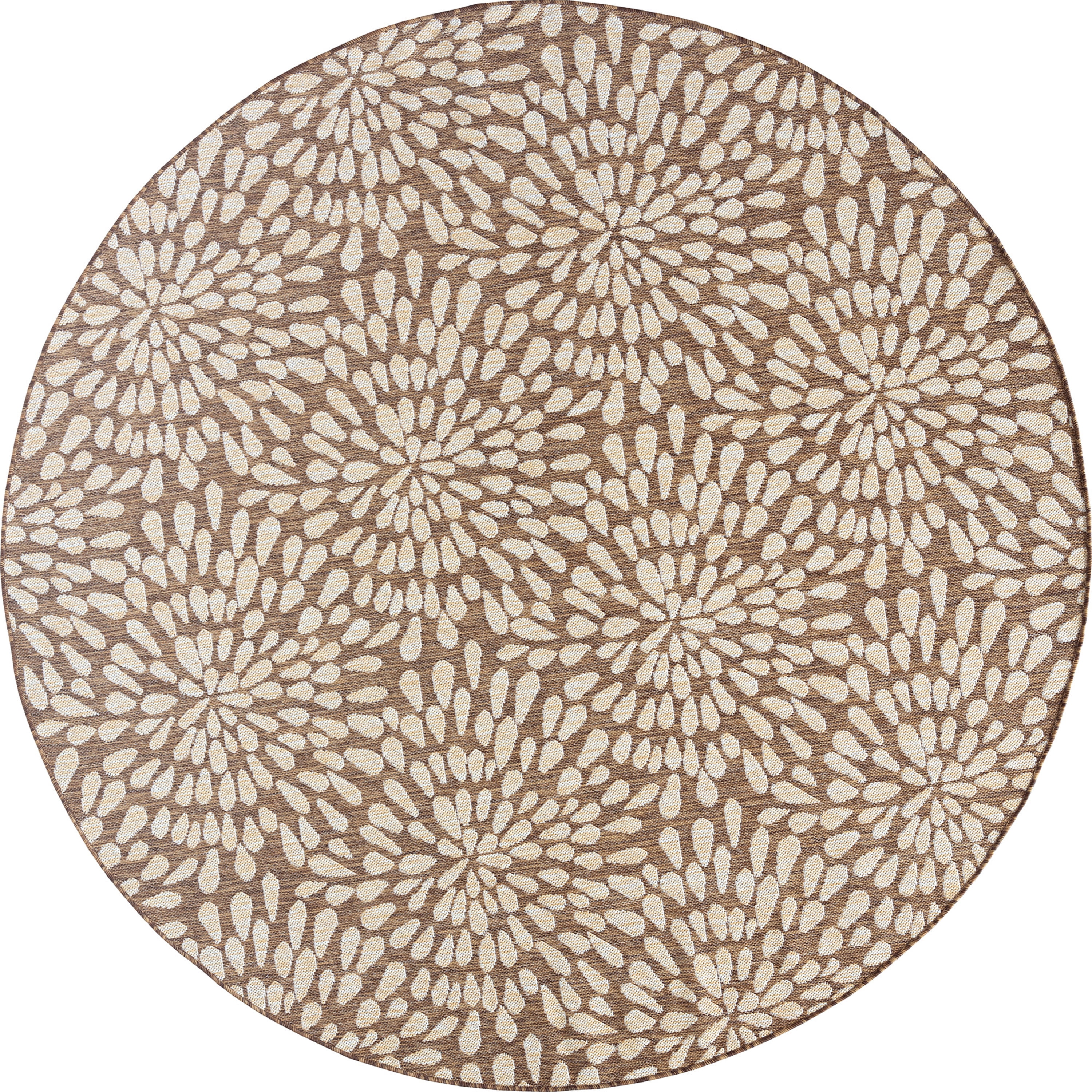 Bliss Rugs Indoor Outdoor Floral Round Rug for Living Room, Porch, Deck | Brown, 5'3''Round