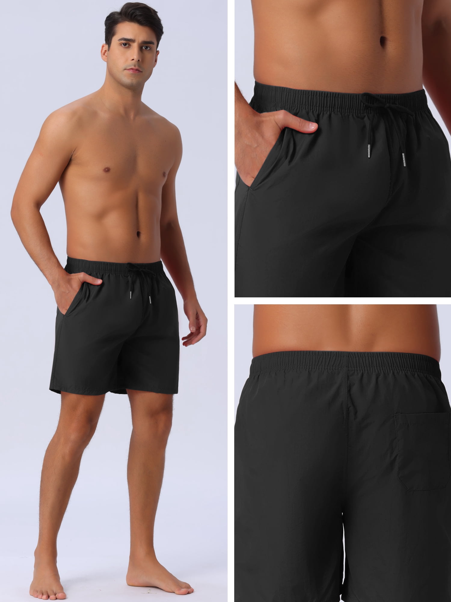 DARING DIVA Men's Elastic Waist Drawstring Surfing Board Shorts 30 Black