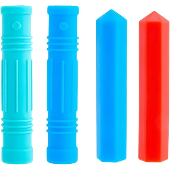 4Pcs 4 Styles Silicone Pencil Toppers Cushions Grips Sensory Chew Pen Toppers Waterproof Chewable Painting Pen Grippers Holders Writing Pen Tools for Home Classroom Students Attention