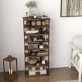 thumbnail image 2 of Costway Patented 7-Tier Double Rows Shoe Rack Vertical Wooden Shoe Storage Organizer Rustic Brown, 2 of 9