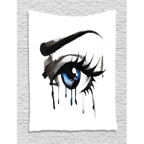 Eye Tapestry, Dramatic Artwork of a Woman Eye with Dripping Paint Curvy Eyebrow and Long Lashes, Wall Hanging for Bedroom Living Room Dorm Decor, 60W X 80L Inches, Black Grey Blue, by Ambesonne