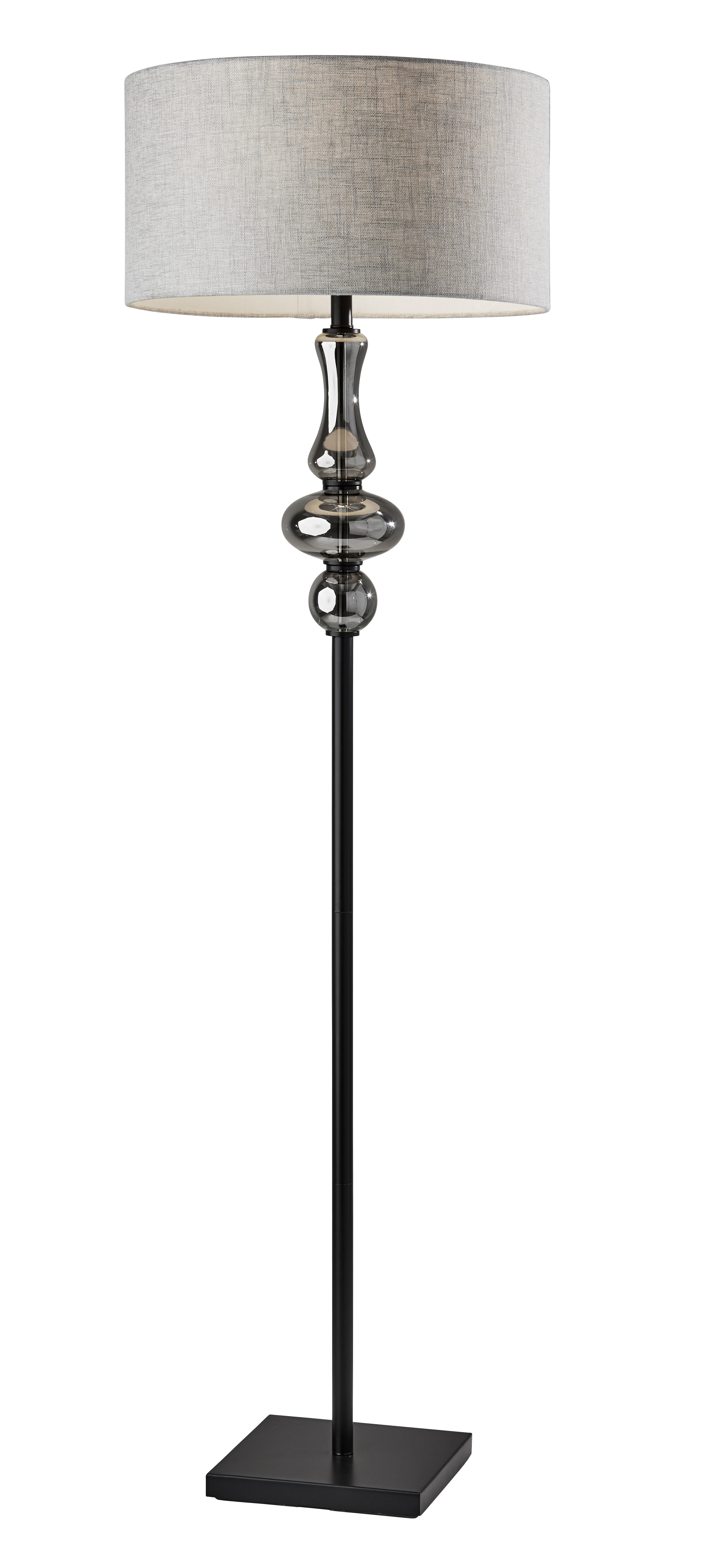 Adesso Natalie Floor Lamp, Black,Smoked Glass