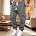 thumbnail image 4 of COSFO Stretch Mens Cargo Pant Work Pockets Sweatpants Drawstring Jogger Solid Relaxed Fit Mens Pants, 4 of 8