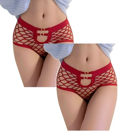 

Womens Underwear Brief Mid Waist Figure Net Design Hollow High Elasticity Lingerie Panties2PC