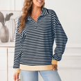 thumbnail image 5 of dGslk Women’s Long Sleeve Striped Pullover Top Casual Half Zip Collar Loose Fit Sweatshirt for Everyday Comfort and Style Black L, 5 of 6
