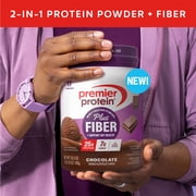 Premier Protein Powder Plus Fiber, 25g Protein, 7g Fiber, Chocolate, No Added Sugar, 17 Servings