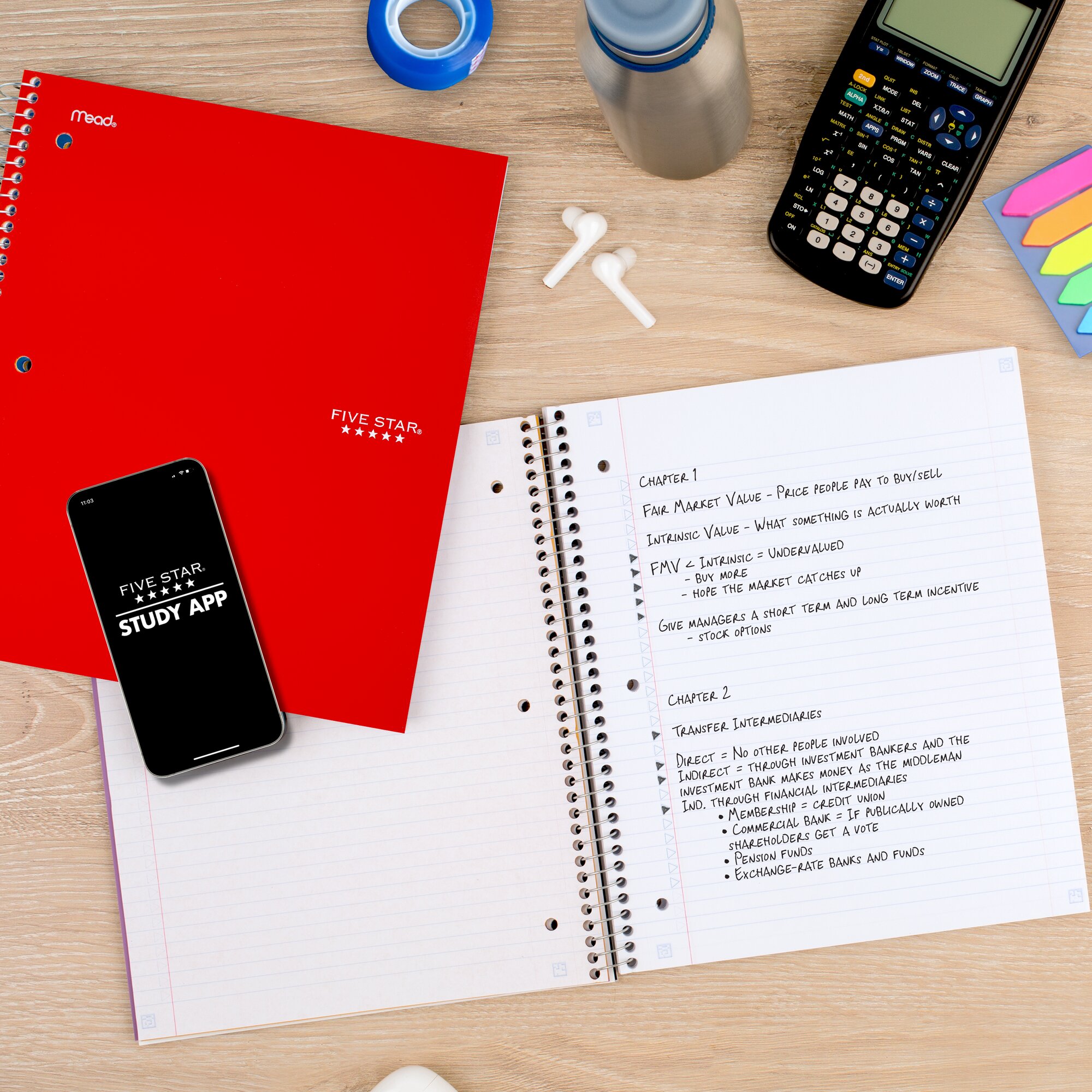 Cuaderno espiral Five Star + app de estudio, 1 materia, rayado universitario, 8.5" x 11", rojo fuego 2