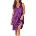 thumbnail image 2 of NominalSnug Satin Nightgowns for Women Sleeveless Tank Pajamas Dresses V Neck Houses Dress Comfy Loungewear, 2 of 8
