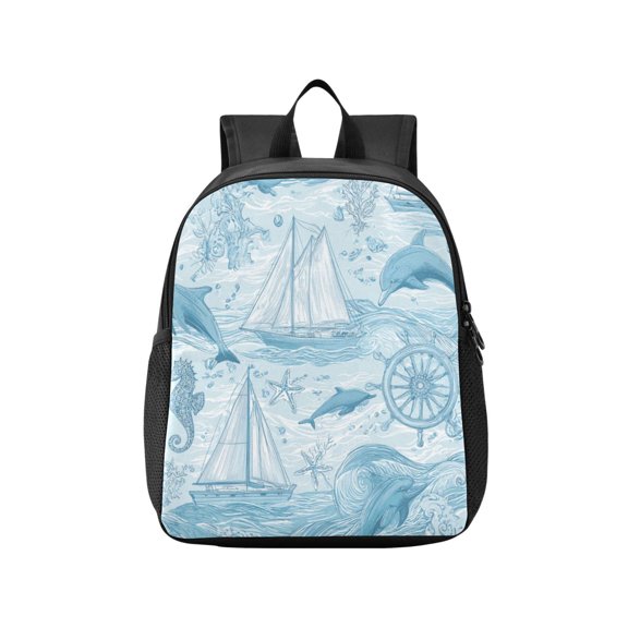 Toddler Backpack Light Blue Dolphins Nautical Pattern Waterproof Lightweight Backpack Casual Mini Daypack for Daycare & Travel