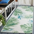 thumbnail image 3 of SAFAVIEH Barbados Distressed Palm Leaves Outdoor Runner Rug, Green/Teal, 2'8" x 10'5", 3 of 8