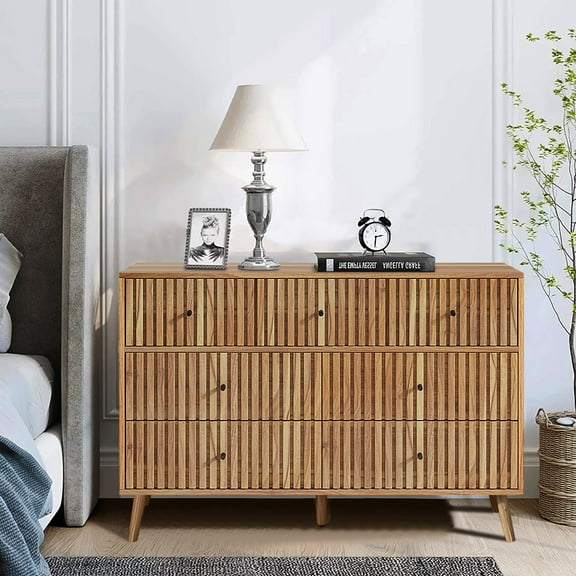 7 Drawers Dresser for Bedroom, Wood Chest of Drawers with Fluted Panel, Modern Storage Cabinet Dresser Organizer for Living Room, Walnut