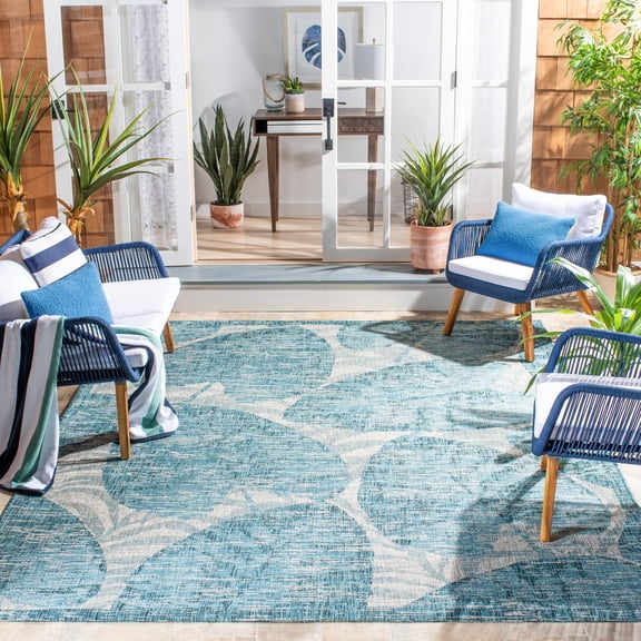 SAFAVIEH Courtyard Alene Botanical Indoor/Outdoor Area Rug, Grey/Aqua, 8' x 10'