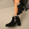 thumbnail image 6 of Woman Ankle Boots Chunky Heel Round Toe Lace Side Zipper Warm Shoe Women's Winter Mid Heel Ankle Boots Black 5.5, 6 of 9