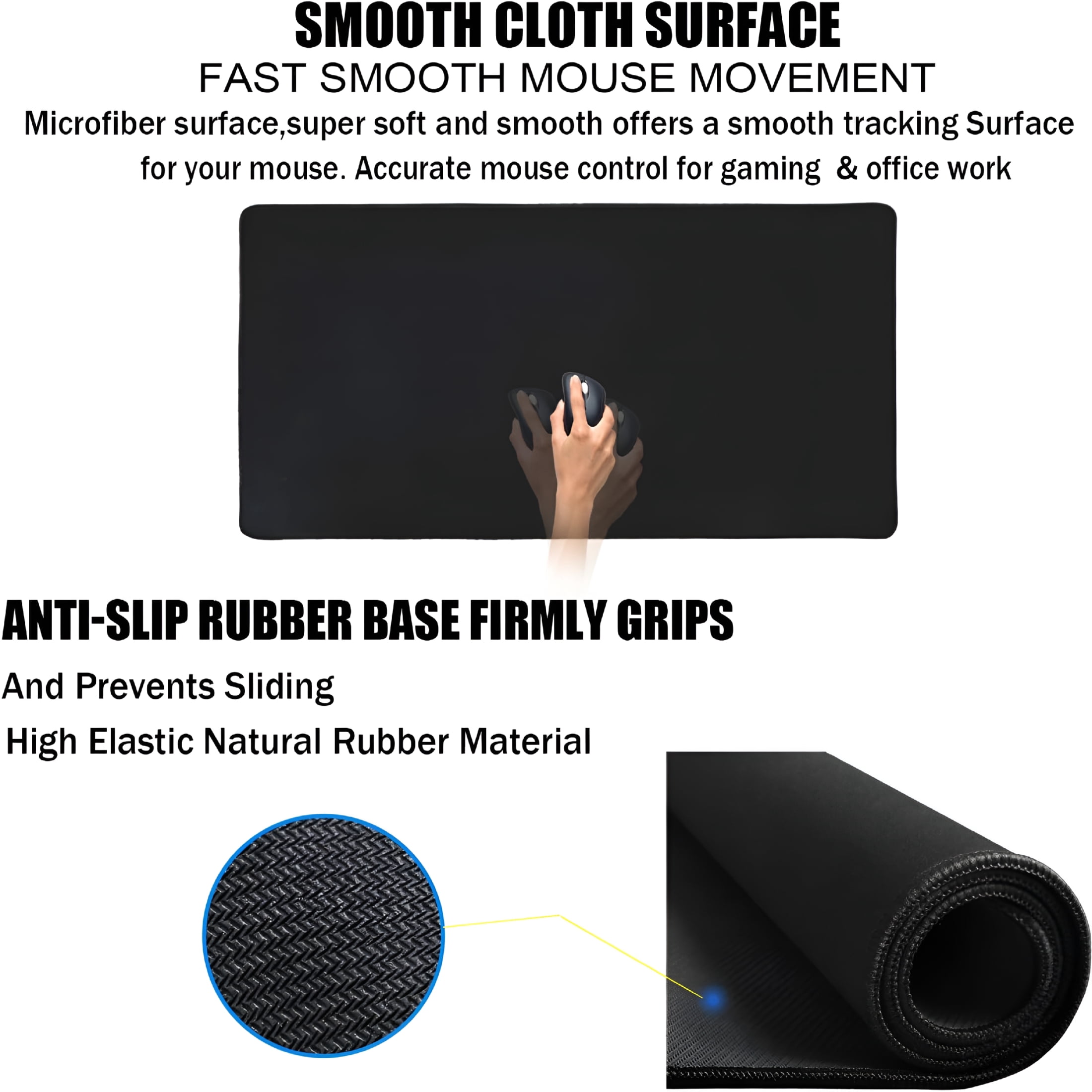 GJX Large Gaming Mouse Pad,Waterproof Extra Large Big Mouse Pad with Stitched Edge,Xxl Non-Slip Black Computer Long Mousepad Desk Mat for Gamer,Office&Home,Black