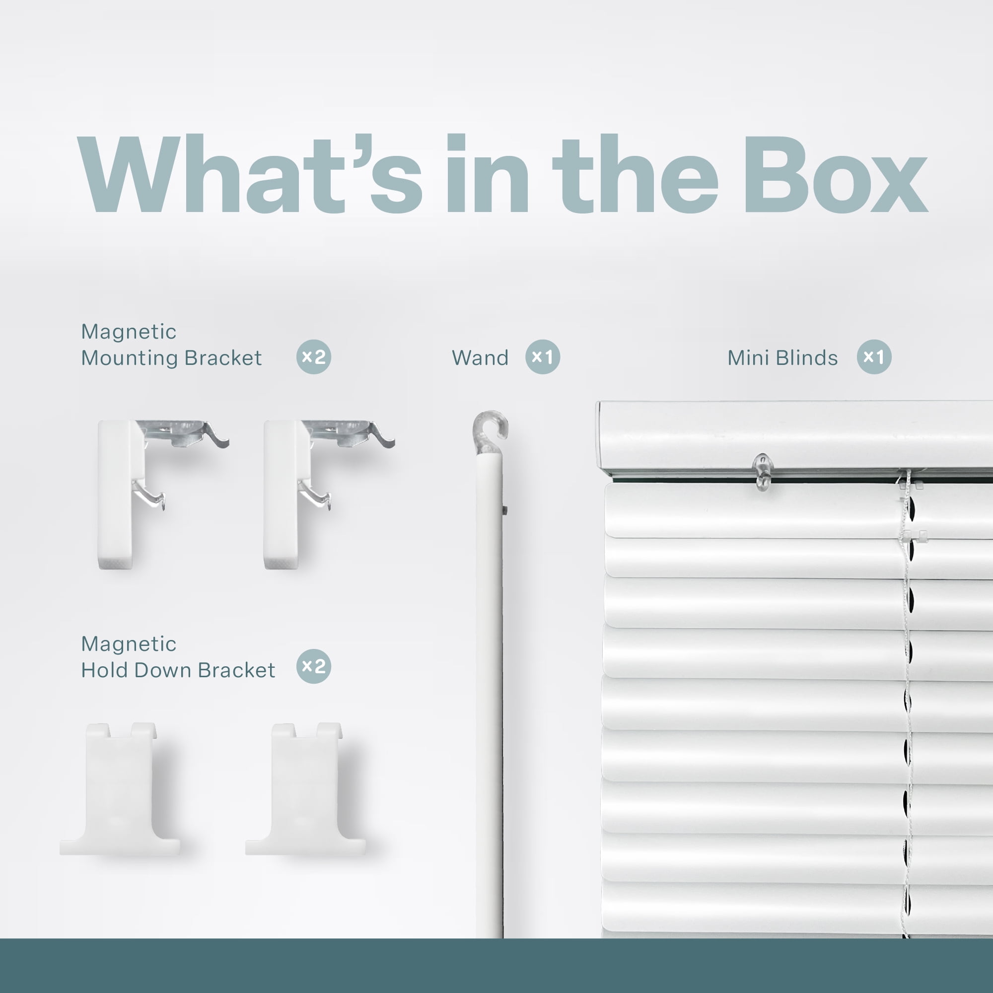 REGAL estate No Drill Cordless 1" Mini Blinds, Magnetic Easy Install Light Filtering Window Blinds, 25" W x 42" H, White