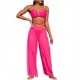 thumbnail image 3 of lcziwo Women's Solid Color Bikini 3 Piece Beach Outfits Casual Halter Neck Bras and Split Mesh Pants with Bottom Shorts Swim Suit Pink L, 3 of 6