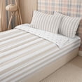 thumbnail image 3 of Meiyoeat Modern Pinstripe Zipper Twin Comforter Sets with Fitted Sheet and 2 Pillowcases, Simple Straight Line Zipper Bedding Set, Beige White,Reversible,4-Piece, 3 of 6