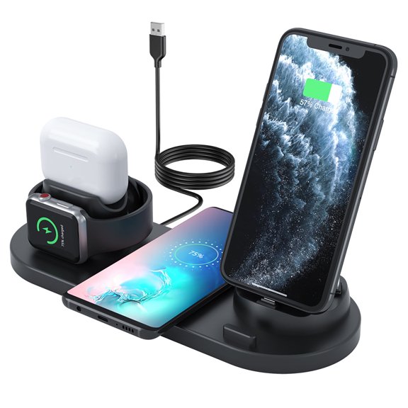 Woaeety Wireless Charger for iPhone 6 in 1 Wireless Charging Station Stand for Multiple Devices