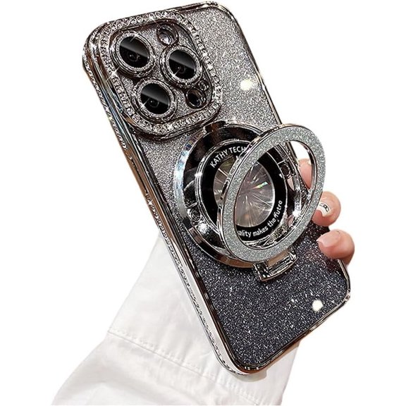 Designed for iPhone Case,Luxury Electroplated Glitter Rhinostone Sparkle Sparkly with Kickstand Camera Lens Protection Shockproof Protective Cover Phone Case (iPhone 14,Grey)
