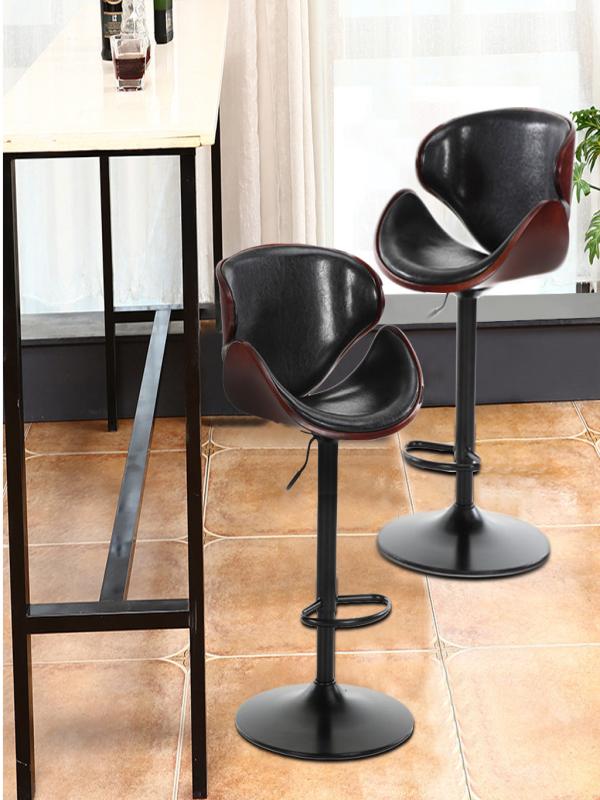 Bentwood Bar Stools Set of 2 Adjustable Swivel Faux Leather Bar Chairs Antique