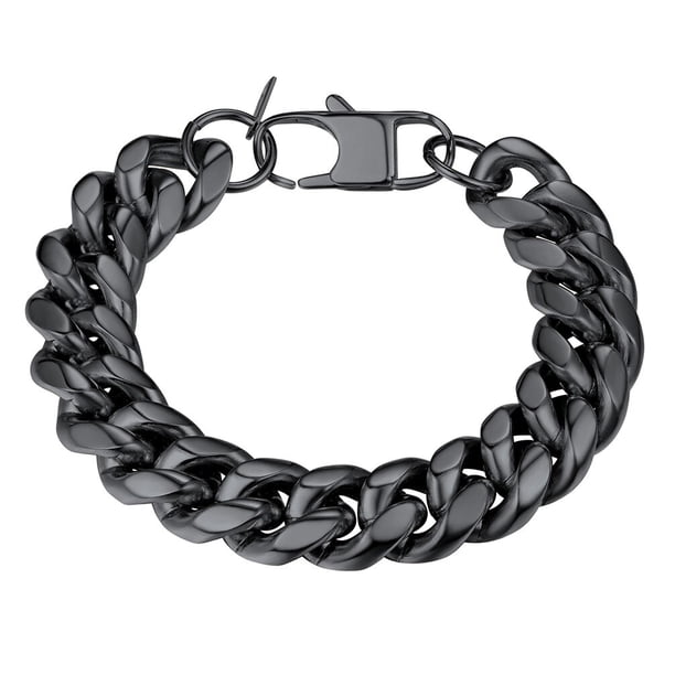 PROSTEEL Eslabón Cubano Negro 14MM Ancho Negro Cadena Pulseras Punk para Hombre Mujer Joyería Regalo, 21Longitud