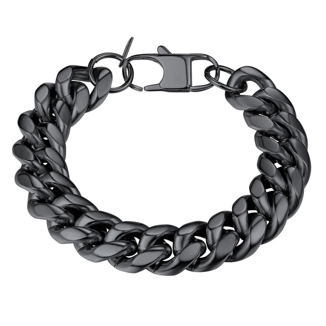 PROSTEEL Eslabón Cubano Negro 14MM Ancho Negro Cadena Pulseras Punk para Hombre Mujer Joyería Regalo, 21Longitud