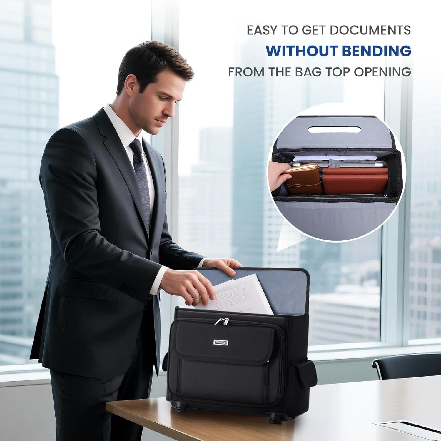 Rolling Laptop Bag 15.6 Inch (M Size) Rolling Laptop Briefcase on Wheels Computer Bag Laptop Case for Work Travel Business Men Women, Black